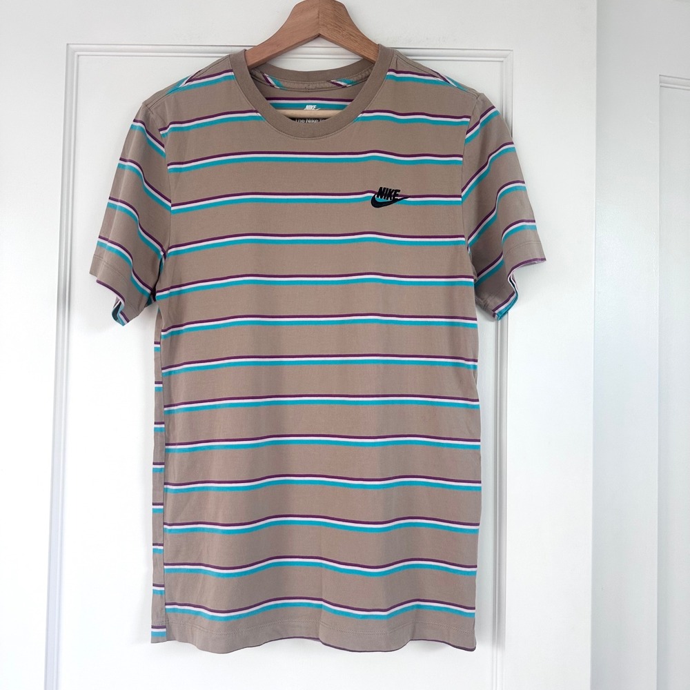 Nike‎ Sportswear Striped T-Shirt Tan Teal Purple DZ2985-247 Mens Small